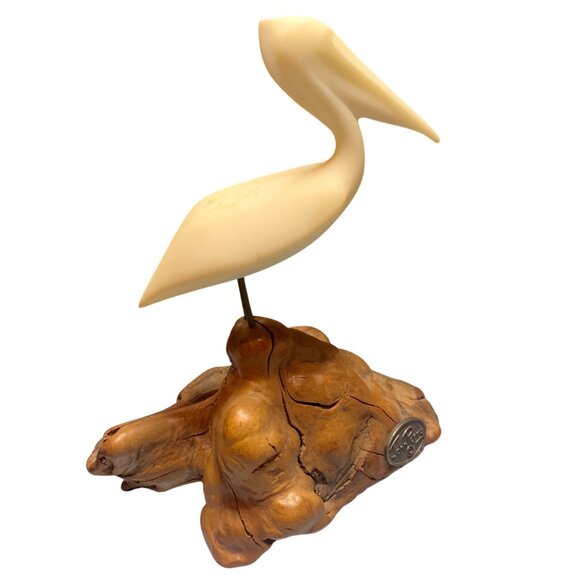 John Perry Ivory Pelican Sculpture On Burlwood Base Coastal Decor Nautical Accen - Picture 8 of 10